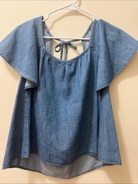 Old Navy Blue Denim Tie-Back Flutter Sleeve Blouse